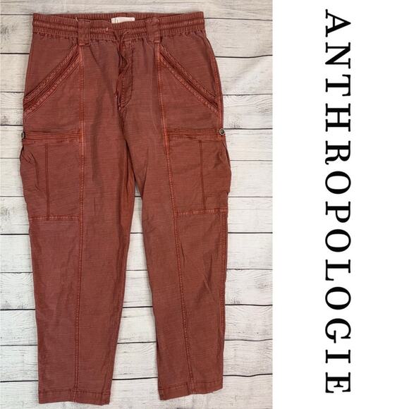 Anthropologie Angela Cropped Utility Cargo Pants Washed Brick Red Size 28 - Picture 2 of 10